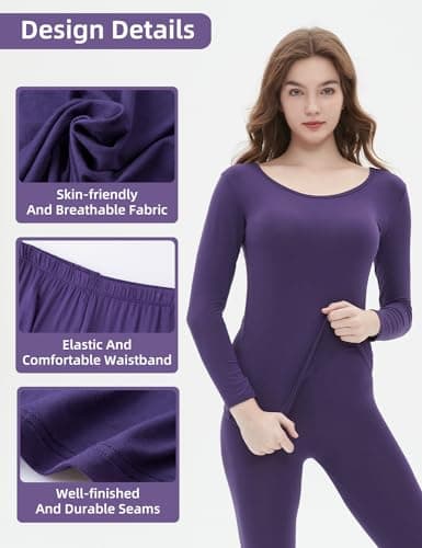 Vinconie Womens Thermal Long Johns Ladies Thermal Tops Long Sleeves, 1 Pack Purple, XS-S (6 8 10) — view 4