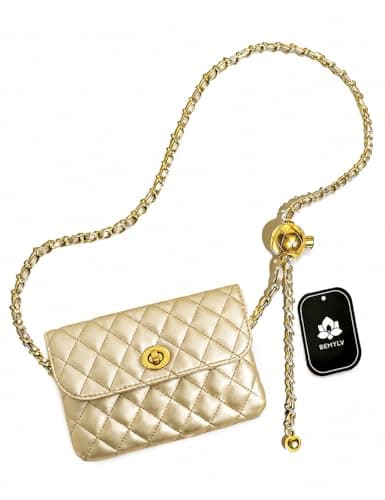 BEMYLV Leather Chain Belt Bag for Women Crossbody Waist Purse Fanny Pack Fashion Mini Handbag Detachable, A Gold, Small purse + 47" chain, Chain Belt Purse