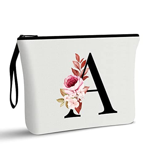 A-Z Personalized Makeup Bag, Birthday Gifts for Women Mom Bridesmaid (A)