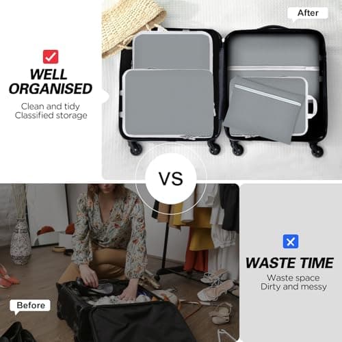 Compression Packing Cubes for Suitcases,Suitcase Organiser Bags,Travel Packing Cubes Compression Set for Backpack,Packing Organisers,Waterproof Travel Organiser Packing Bags (5, Grey) — view 3