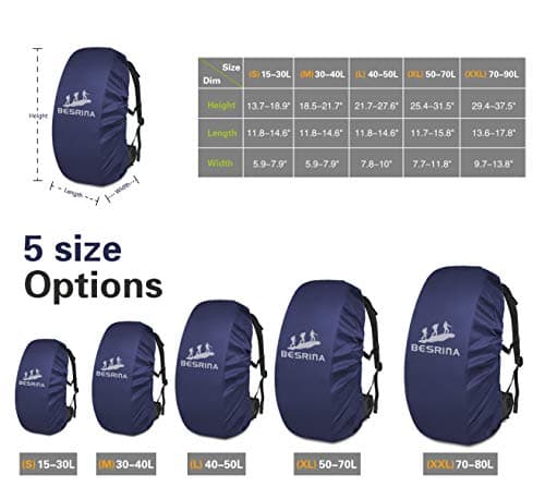Besrina Backpack Rain Cover (15-90L),Upgraded Non-Slip Cross Buckle Strap & Reflective Waterproof Rucksack Cover for Hiking Camping Traveling Cycling — view 3