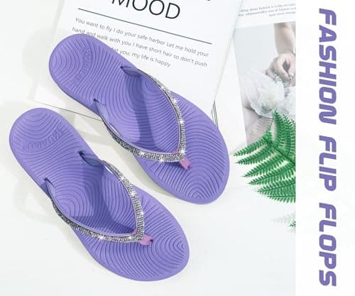 KuaiLu Women's Rhinestone Flip Flops Arch Support Yoga Mat Cushion Sandals — view 6