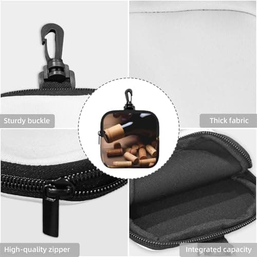 Mini Pouch with Carabiner, Neoprene Travel Makeup Bag with Zipper Tool Storage Pouch Wine Bottle Corks Grapes Coin Purse Portable Earbud Case Waterproof Card Holder Wallet for Women Men — view 5