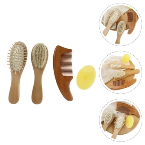 Didiseaon Bath Brush and Comb Kit for Babies with Wooden Beech Handle and Soft Wool Bristles, Safe and Healthy Head Massaging Shower Set for Home and Travel — view 6