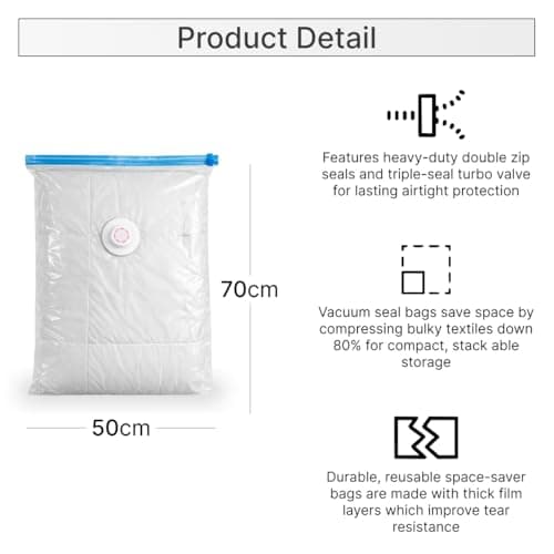 DOMIRA Vacuum Storage Bags Space Saver Bags for Clothes, Duvets, Bedding, Pillows & Blankets – Double Zip Airtight Seal – Reusable Heavy Duty Vacuum Bags for Wardrobe, Moving & Travel – Large 6 Pack — view 3