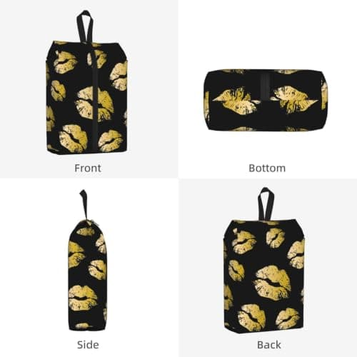 Gold Lips Print Waterproof Shoe Bag Travel Bag with Carry Strap Storage Bag Versatile Cosmetic Bag-2pcs — view 2