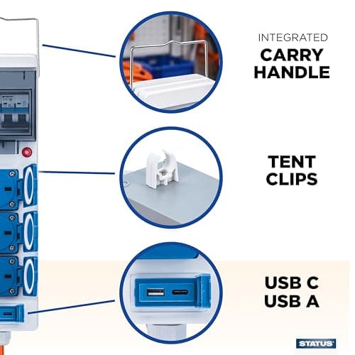 Status 5-in-1 15M Main Unit, 3 Sockets, USB-A & USB-C Ports, 25A RCD, 16A Circuit Breaker, IP44 Weatherproof – Ideal for Camping, Caravans, Motorhomes & Construction Sites (15M16APSU1PK3) — view 4