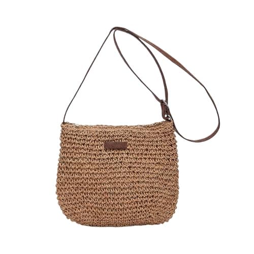 GYTFOG Straw Crossbody Bag, Summer Beach Crossbody Bag, Boho Woven Raffia Handbag, Small Beach Bag with Adjustable Strap Zipper Closure for Women Beach, Vacation, Daily Outfit, Girls' Gifts