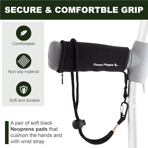 Fitness Magpie Neoprene Crutches Handle Pads – Comfortable Anti Slip Hand Grip with Wrist Strap Technology – Pair of Cushion Crutch Pads for Walking Sticks UK (Black) — view 5
