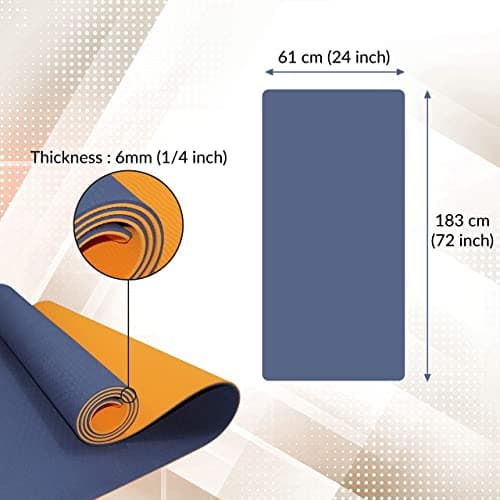 ComFyMat Yoga Mat – Non-Slip Gym Mat for Pilates, Meditation, Fitness Exercise – 183cmx61cmx6mm (Navy/Orange) — view 4