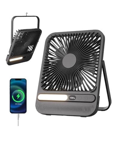 7 Inch Portable Travel Fan with Light, 28H Runtime, 3.6cm Ultra Thin, 4.5m/s Strong Airflow, Timer, 42dB Quiet, 4 Speeds, 180° Tilt, Rechargeable Personal Desk Fan with LED Display for Camping, Office