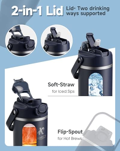 KANGZY Metal Water Bottle with Straw 1L/32oz – Vacuum Insulated Stainless Steel Flask, 2-in-1 Straw & Spout Lid, BPA-Free Leak-Proof Tumbler, Keeps Drinks Hot 8H+ / Cold 24H for Work, Travel Navy Blue — view 2