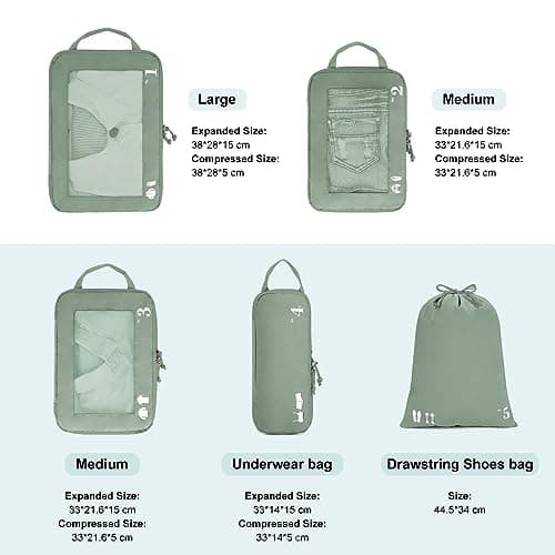 ECOHUB 5 Set Compression Packing Cubes for Suitcases Organiser Bags Travel Accessories with Shoes Bag Tear-resistant Travel Cubes with ID Tag Expandable Packing Bags(Green) — view 2