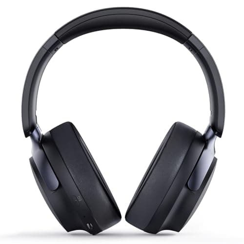 RORSOU B8 Bluetooth Headphones Over Ear, 6 EQ Music Modes and 50H Playtime Deep Bass Wireless Headphones with Mic, Lightweight Folding HiFi Stereo Headset for iPad/Travel/Tablet/PC/Home Space Black — view 2