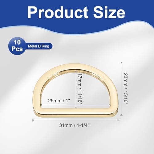 PATIKIL Metal D Ring,10Pcs 25mm Flat Metal D Buckle 17mm,Gold — view 2