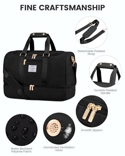 LOVEVOOK Travel Bags for Women, 50L Large Weekend Overnight Holdall Hospital Bags with Toiletry Bag, Shoe Compartment & Wet Pocket, Waterproof Cabin Carry On Hand Luggage for Travel Gym Sports, Black — view 4