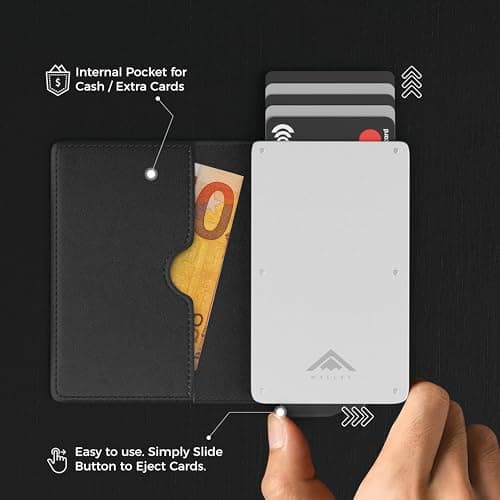 Stealth Wallet RFID Card Holder Wallet - Smart Minimalist Pop Up Wallets with Gift Box - Slim Lightweight Metal Credit Card Holders for Men & Contactless Protector (Silver Aluminium, Black Leather) — view 5