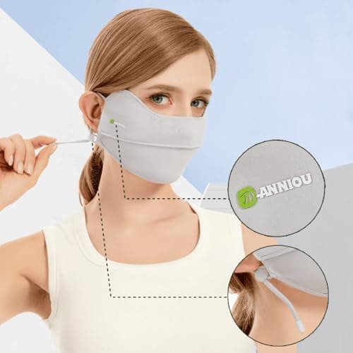 ANNIOU UPF 100 Sun Protection Face Mask – Lightweight Cooling UV Face Cover for Men & Women, Breathable Antibacterial Fabric, Adjustable Ear Loops for Outdoor Cycling, Running & Travel (Gray) — view 6