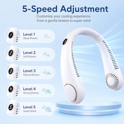 CNMTCCO Portable Neck Fan, Mini USB Neck Fan with Cooling, 5 Speeds Quiet Neck Fan with LED Display, 3000 mAh Battery, Brushless Motor, for Travel and Office — view 3