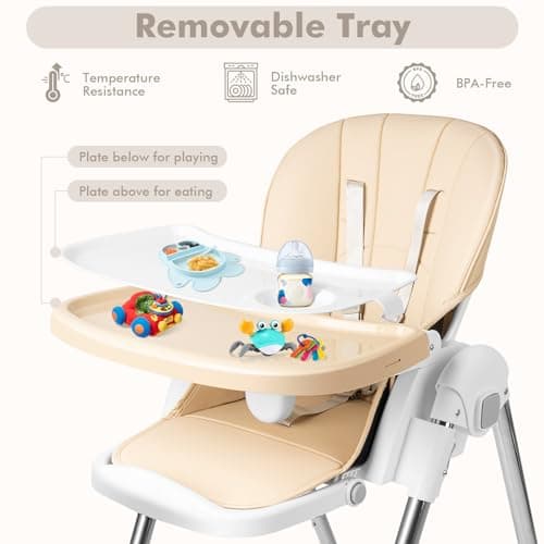 Aufun Foldable Baby High Chair Adjustable Reclining Feeding Chair Beige — view 5