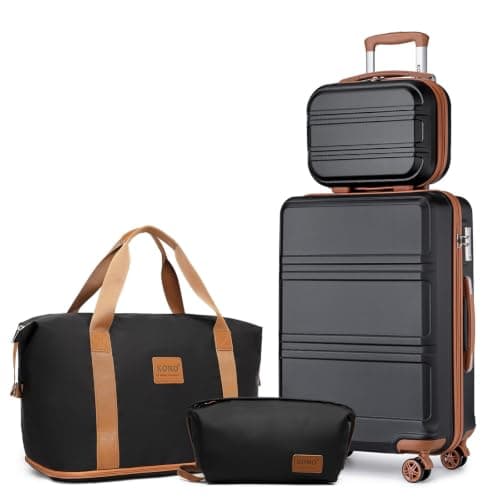 Kono 4 Piece Luggage Set ABS+PC Hard Shell Carry-On Cabin Suitcase,Black