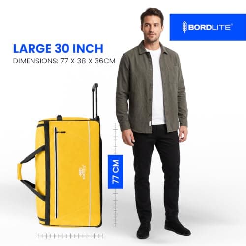 Bordlite 105L Extra Large Travel Bag on Wheels – 30 Inch Water-Resistant Tarp Holdall with 3 Smooth Wheels, Pull Handle & Quick-Access Pocket – Holiday and Storage Luggage, 77x38x36cm, Yellow — view 4