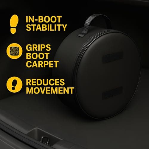 Spare Wheel Bag XXXXL 75 cm Diameter / 26 cm Width - Waterproof PU Leather Tyre Storage Cover with Zip and Carry Handle - Carpet-Grip Pads for Boot Stability - Universal Space Saver Wheel Case - Black — view 5
