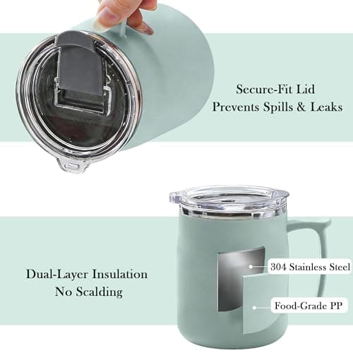 AmzDaKai Thermal Travel Mug, Insulated Coffee Mug, Travel Mug with Handle, Large-Capacity Portable Camping Mug– 500ml Double-Wall Vacuum Stainless Steel, Hot & Cold Beverage (Green) — view 4