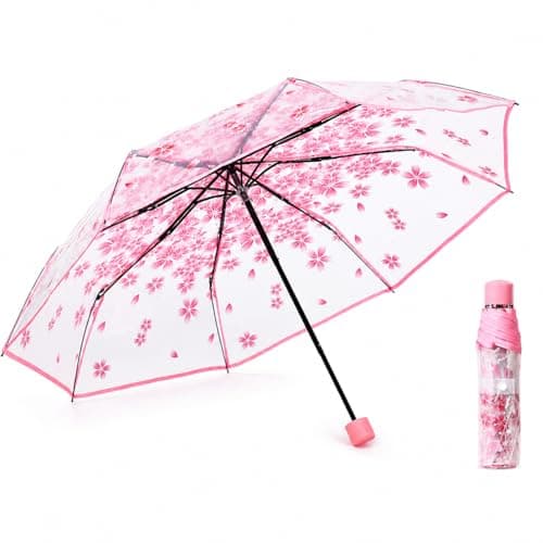 VIPOPICO Clear Umbrella for Women – Manual Open/Close Foldable Compact Travel Umbrella with Frosted Handle | Transparent See-Through Dome | Ideal for Weddings, Bridal Events & Daily Use(1, Pink)