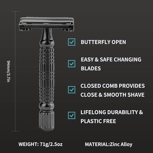 BAILI Butterfly Double Edge Safety Razor Reusable Manual Rust-proof Stainless DE Wet Shaving for Men Women with Mirrored Travel Case BD175C — view 2