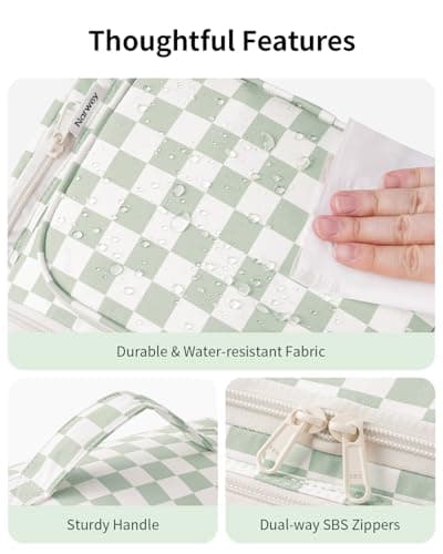 Narwey Wash Bag Women, Large Hanging Toiletry Bags for Women, Travel Bag for Full Size Toiletries, Large Capacity Makeup Cosmetic Bags with Wet Pocket for Travel Essentials (Mint Green Checkerboard) — view 4