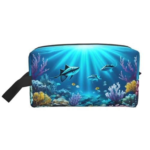 GaJher Large Travel Cosmetic Bag – Reusable Submarine Coral Rays Print Toiletry Dopp Kit, Portable Organizer for Makeup, Daily Essentials, White, One Size