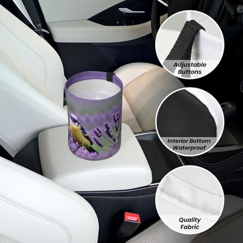 MDATT Bird In Purple Lavender Floral Flowers Car Trash Can Leak-Proof Organizer For Long Road Trips And Family Vacations — view 6
