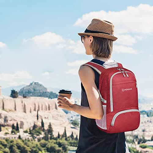 ZOMAKE Lightweight Foldable Backpack Packable Rucksack (30L/Red) — view 6