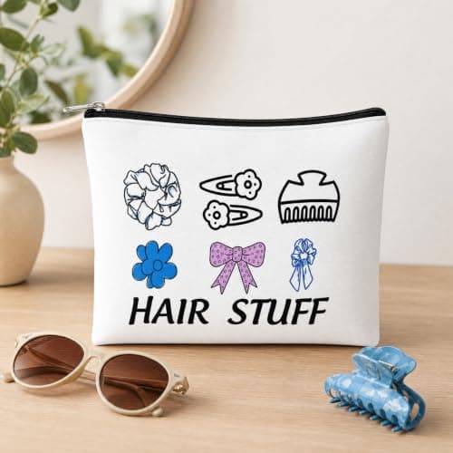 Merzio Hair Accessories Organiser Bag for Women, Portable Travel Makeup Pouch with Zipper, Cute Canvas Storage Case for Hair Clips Scrunchies Ties and Toiletries — view 6