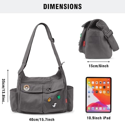 Captain Blues Canvas Hobo Crossbody Bag for Women & Men - Large Capacity Versatile Crossbody Tote Bag with Multiple Pockets, Adjustable Strap for Work, School, Travel, and Day Out (Grey) — view 4