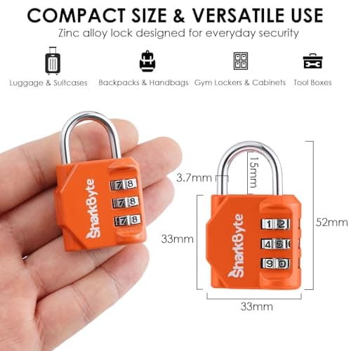 SharkByte Small Luggage Locks 3 Pack - 3 Digit Combination Padlocks, Weatherproof Outdoor Security Lock for Suitcases, Travel Bags, Gym Lockers, Bikes, & Storage Coded Lock — view 6