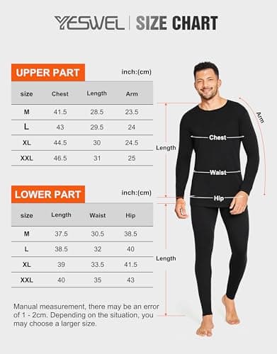 YESWEL Merino Wool Base Layer Underwear For Cold Weather, Winter Long Johns For Men Thermal Lightweight And Midweight (Black,250g,XL) — view 6