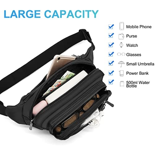 HNOOM Waterproof Bum Bag with Multi-Pockets Fashion Bumbag Waist Fanny Pack for Men Women Large Capacity Waist Bag for Hiking, Dog Walking, Travel & Outdoor Activities (Black-1) — view 4