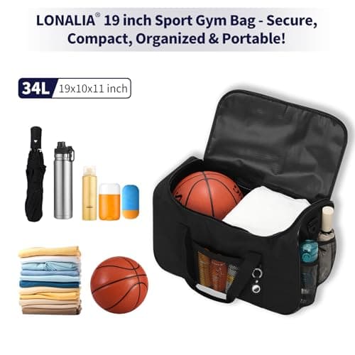 LONALIA 34L Gym Duffle Bag, 19 inch, Black — view 3