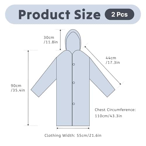 AropaeenGlowry 2pcs Kids Waterproof Rain Poncho with Hood & Sleeves - Reusable EVA Raincoat for Boys Girls, Camping & Travel, White — view 3