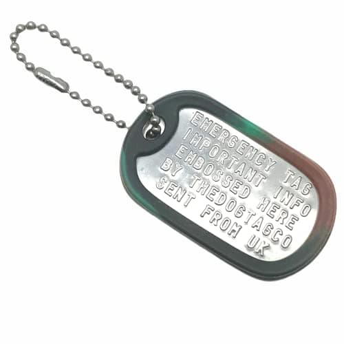 Military Dog Tag Stainless Steel Single Keychain, Emergency, Luggage Tag Set (Camouflage Green)