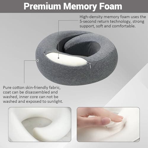 Outney Travel Pillow for Airplanes 2026 Veritable Chin Support Travel Neck Pillow 100% Pure Memory Foam Full Neck Surround Pillows for Traveling Flight Sleeping Portable Travel Essentials (Grey) — view 5