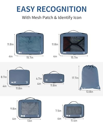 ECOHUB Packing Cubes for Suitcase 7 PCS Travel Organiser Packing Bags Recycled PET Eco Friendly Travel Accessories Shoes Bags Storage Bag Luggage Organiser Pouch(Blue) — view 6