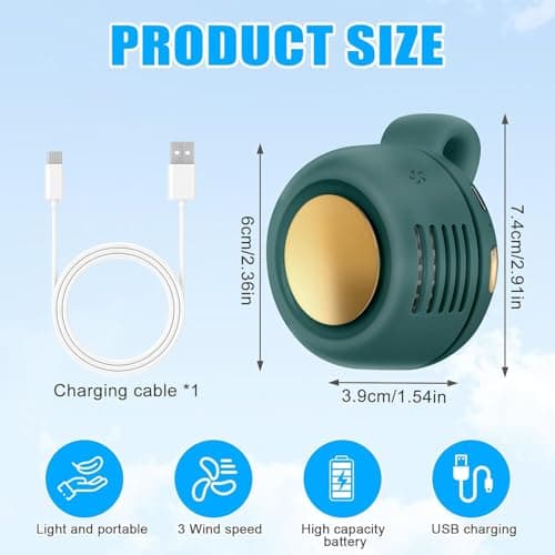CLIUNT 3 Speeds Portable Silent Mini Bladeless Electric Fan, Clip On Waist & Neck Fan, Rechargeable Small Travel Electric Whirlwind Fan for Waist for Outdoor, Travel, Office (Green) — view 6