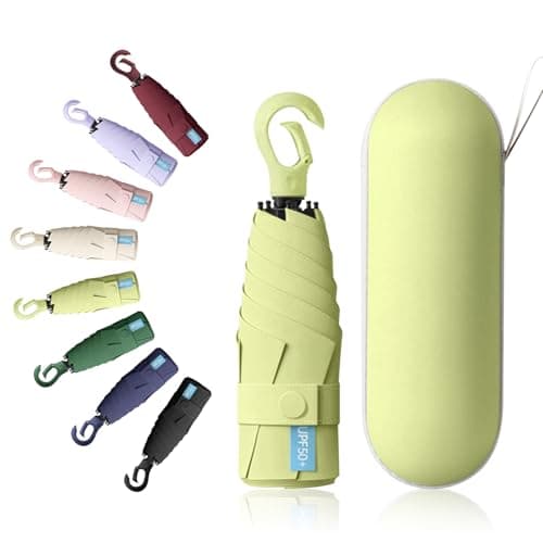 Detontek 6 Ribs Mini Travel Umbrella, Mini Folding Umbrella, Small Umbrella, Pocket Umbrella, Umbrella With Buckle Handle, Dual Purpose, With Storage Box (Matcha Green)