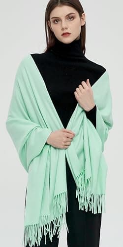 Pashmina Shawls and Wraps Scarfs for Women Wedding Party Winter Warm Long Solid Color,Mint Green — view 4