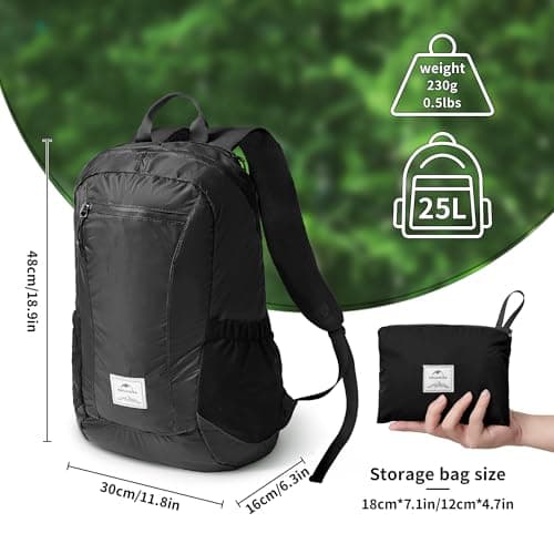 Naturehike 25L Packable Backpack - 230g Ultra Lightweight Foldable Daypack, PU2000mm Waterproof 30D Nylon Compact Hiking Rucksack for Travel, Cycling & Hiking(Black) — view 2