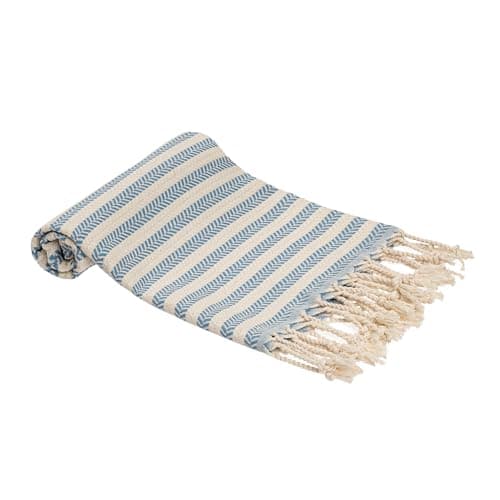 Blue Beach Turkish Towel Striped - 90 x180cm Large Turkish Hammam Peshtemal Towel - Super Absorbent, Quick Dry, Lightweight, Compact Towels for Swimming, Bath, Gym, Sauna and Travel (Sky Blue) — view 2