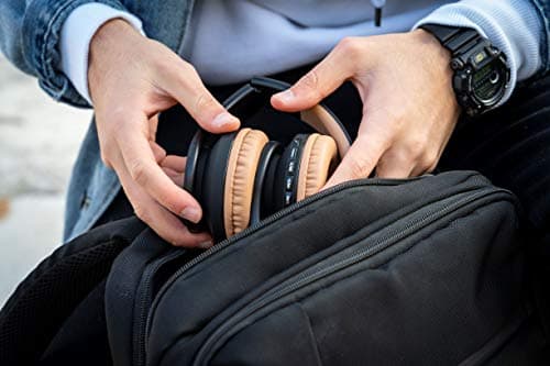 PowerLocus Wireless Bluetooth Over-Ear Stereo Foldable Headphones, Wired Headsets Noise Cancelling with Built-in Microphone for iPhone, Samsung, LG, iPad (Black/Brown) — view 4